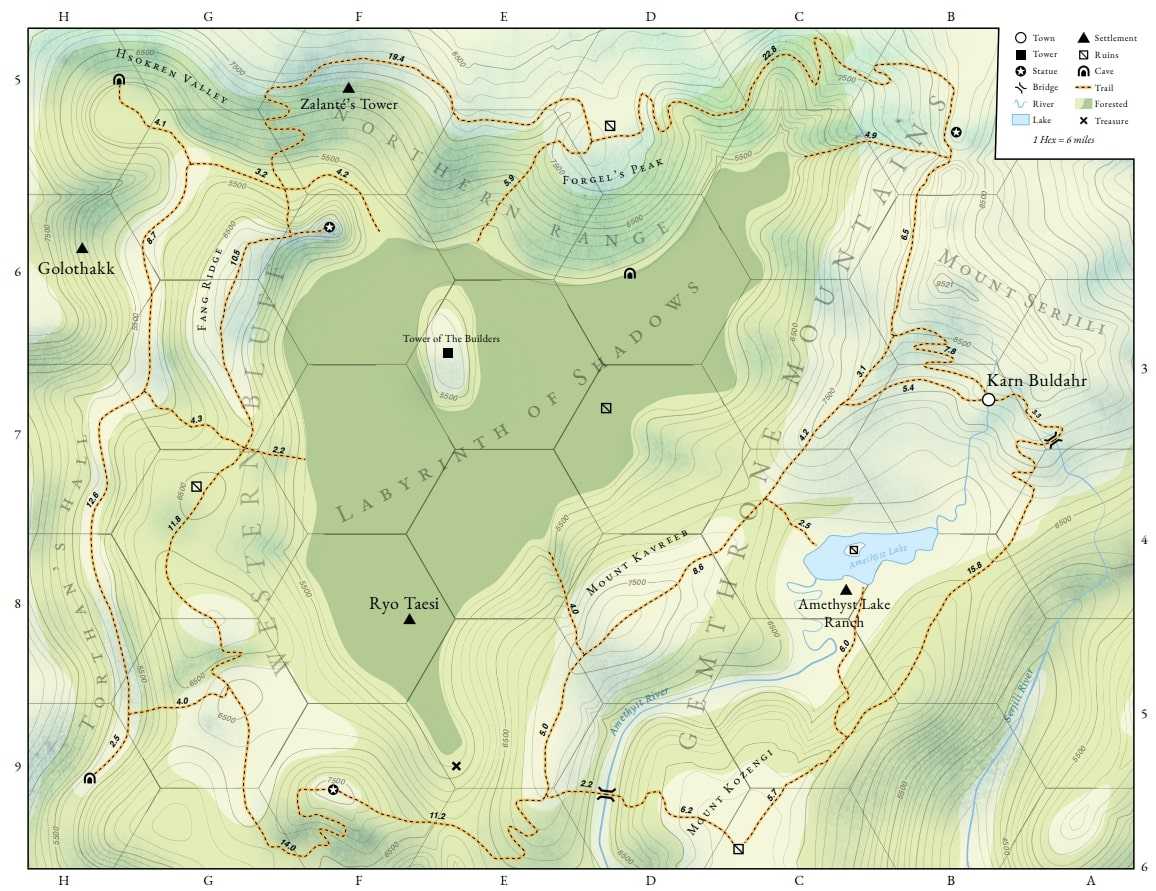 Автор карты тоже вроде бы Джейкоб Флеминг? Он очень талантлив. Гексы обозначены буквами по вертикали и цифрами по диагонали, вместо горизонтали.